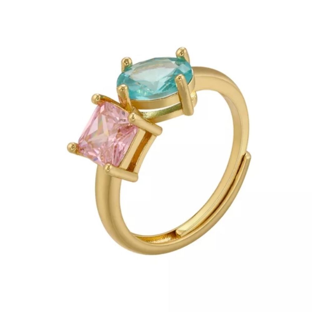 5/$25 Gold Color Alloy Multi Color Crystal  Ring Adjustable
